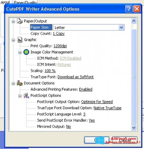 Screenshot CutePDF Writer Windows 8.1