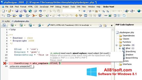 Screenshot phpDesigner Windows 8.1