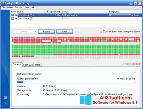 Screenshot Auslogics Disk Defrag Windows 8.1